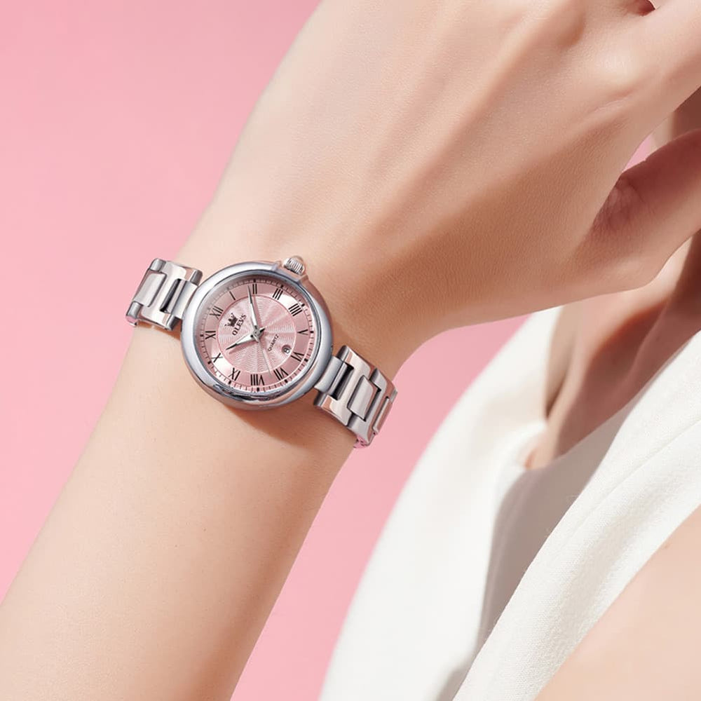 OLEVS Women Roman Numeral Dress Watch Sunray Dial Stainless Steel Date Quartz 5608 - All Rose Gold Watch | Olevs Watch Store