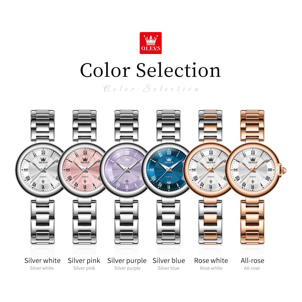 OLEVS Women Roman Numeral Dress Watch Sunray Dial Stainless Steel Date Quartz 5608 - All Rose Gold Watch | Olevs Watch Store