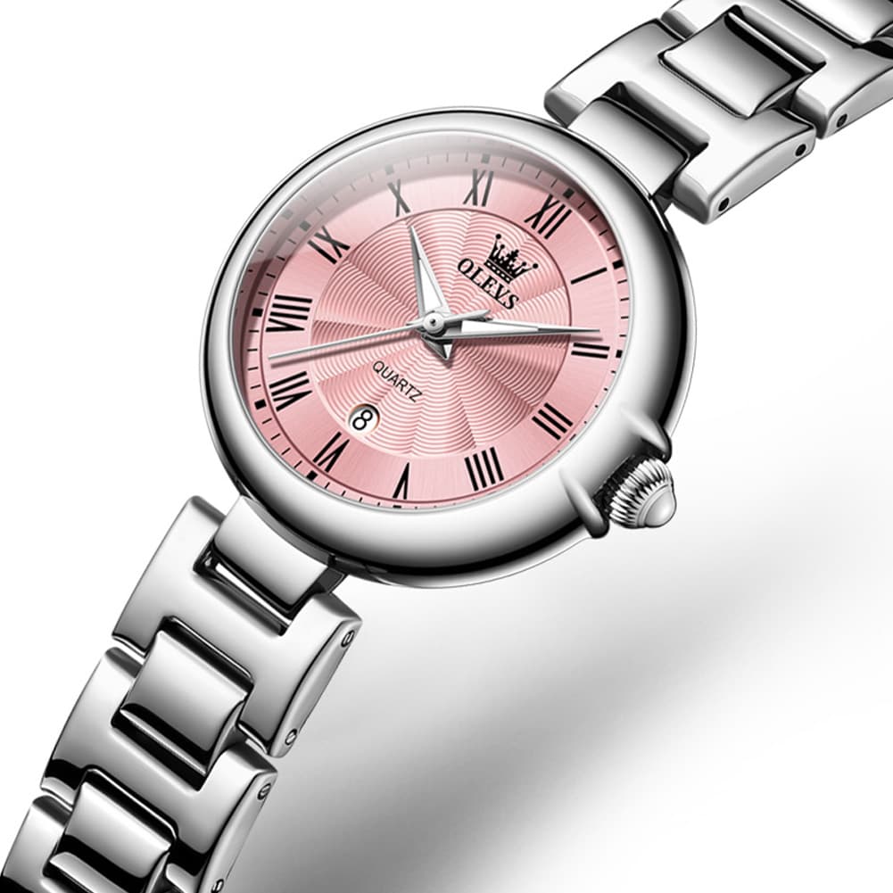 OLEVS Women Roman Numeral Dress Watch Sunray Dial Stainless Steel Date Quartz 5608 - All Rose Gold Watch | Olevs Watch Store
