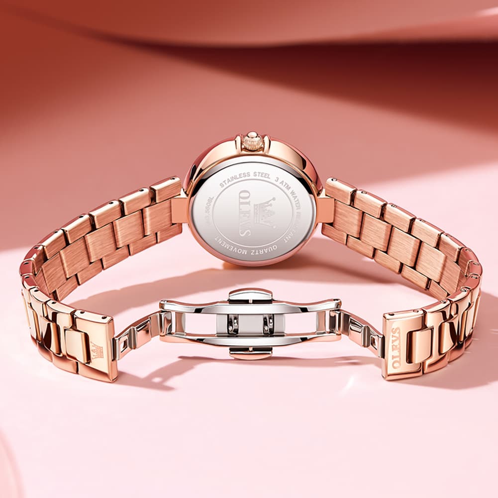 OLEVS Women Roman Numeral Dress Watch Sunray Dial Stainless Steel Date Quartz 5608 - All Rose Gold Watch | Olevs Watch Store