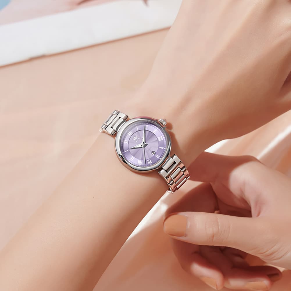 OLEVS Women Roman Numeral Dress Watch Sunray Dial Stainless Steel Date Quartz 5608 - All Rose Gold Watch | Olevs Watch Store