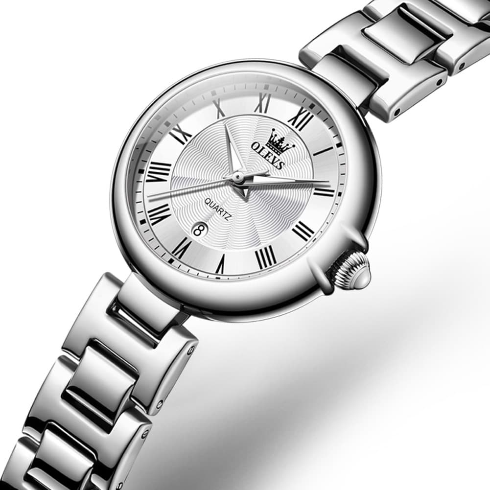 OLEVS Women Roman Numeral Dress Watch Sunray Dial Stainless Steel Date Quartz 5608 - All Rose Gold Watch | Olevs Watch Store