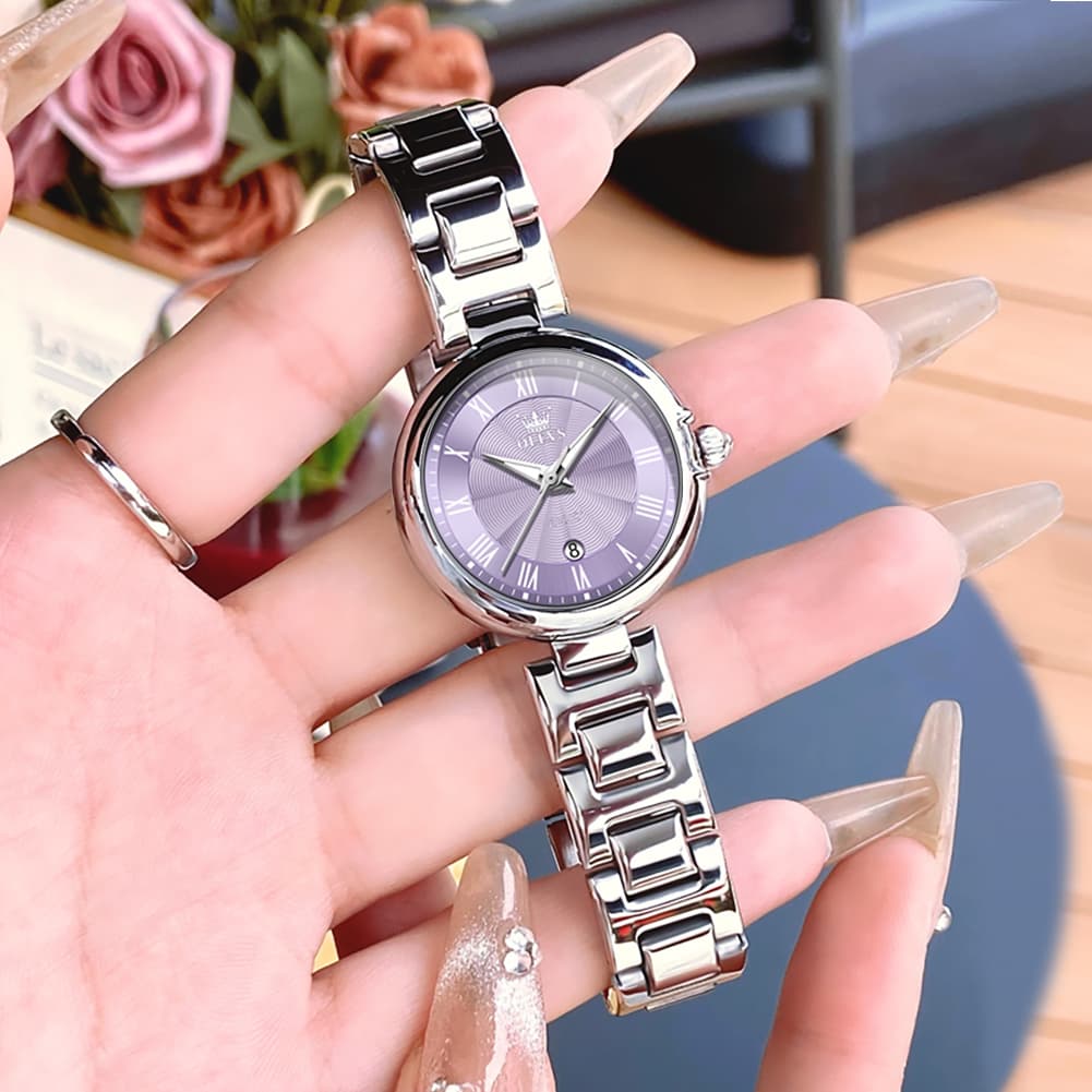 OLEVS Women Roman Numeral Dress Watch Sunray Dial Stainless Steel Date Quartz 5608 - All Rose Gold Watch | Olevs Watch Store