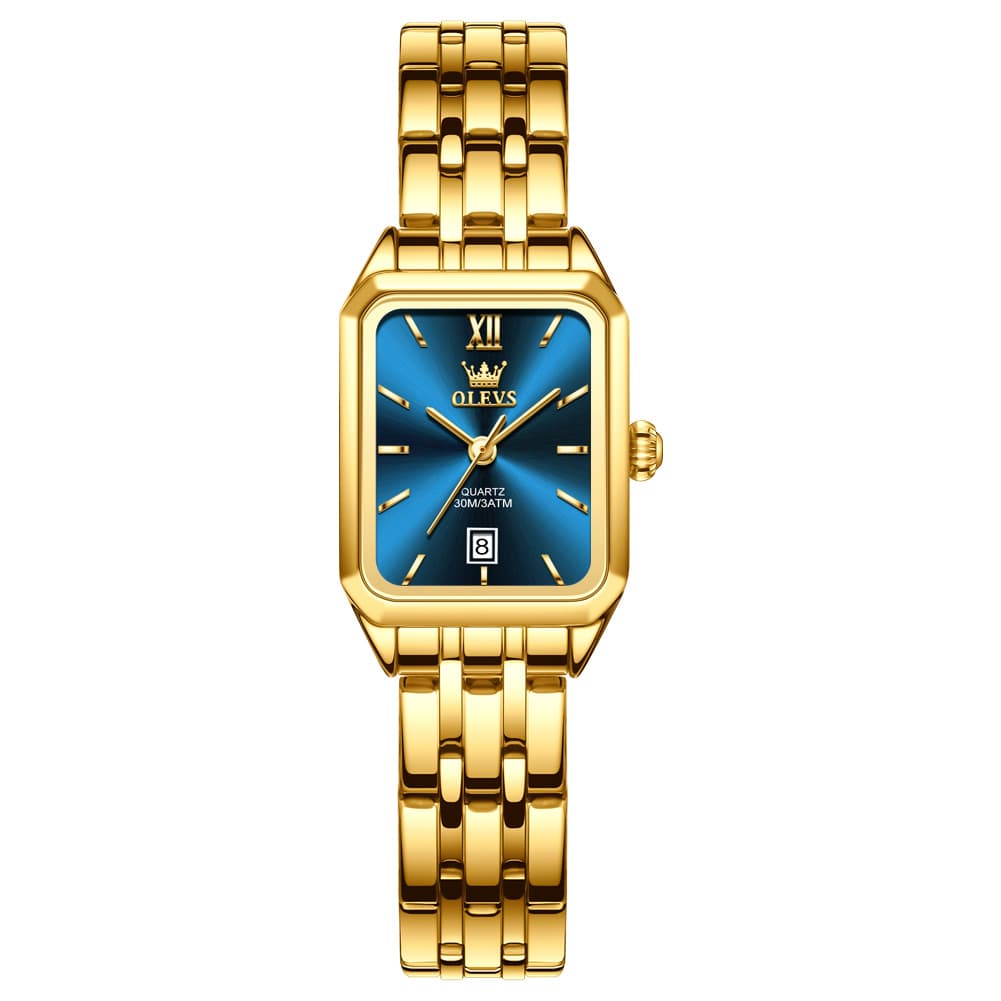 OLEVS Women Square Dress Watch Retro Gold Stainless Steel Date Quartz 5616 - All Gold Watch | Olevs Watch Store