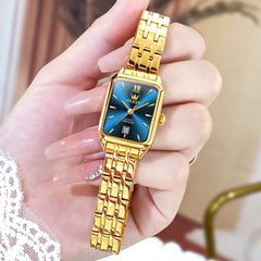 OLEVS Women Square Dress Watch Retro Gold Stainless Steel Date Quartz 5616 - All Gold Watch | Olevs Watch Store