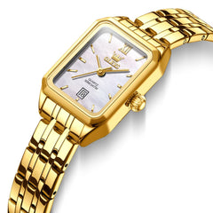 OLEVS Women Square Dress Watch Retro Gold Stainless Steel Date Quartz 5616 - Gold White Dial Watch | Olevs Watch Store
