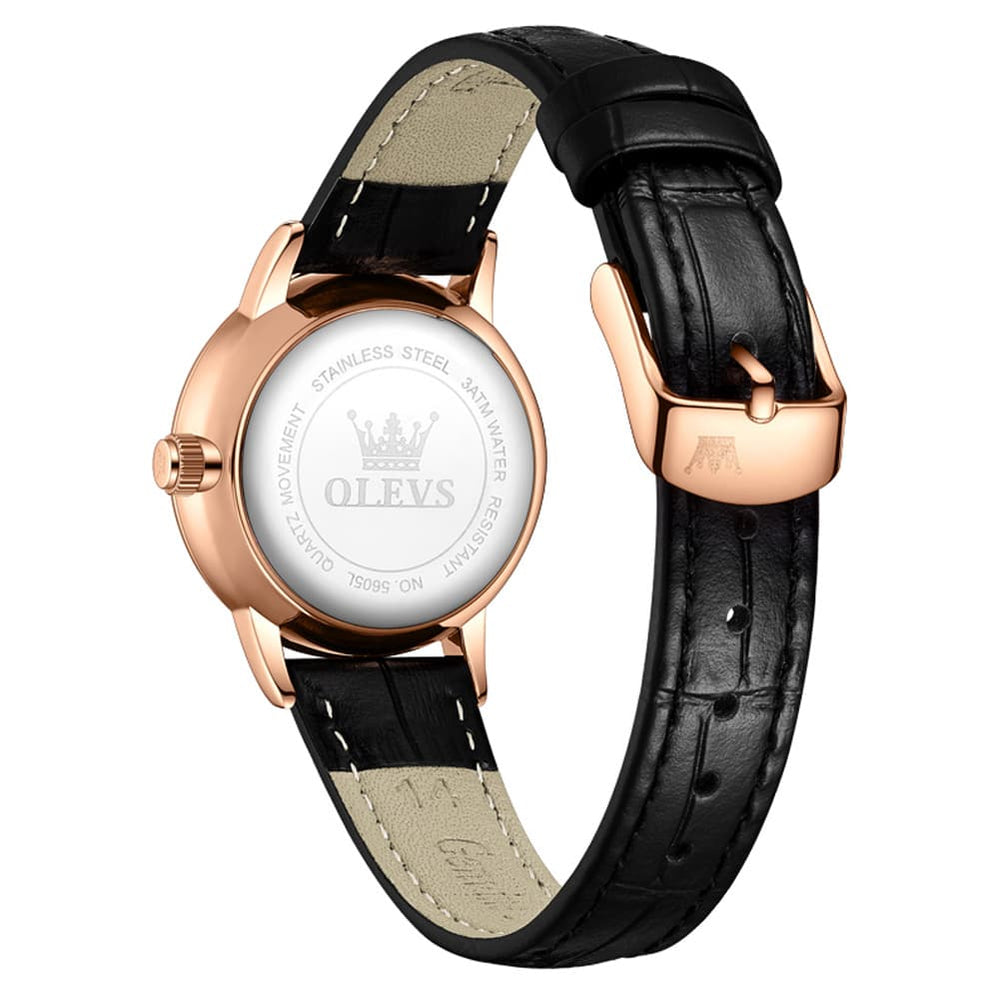 OLEVS Women Starry Sky Watch Diamond Bezel Leather Strap Quartz 5605 - Gold Black Leather Watch | Olevs Watch Store