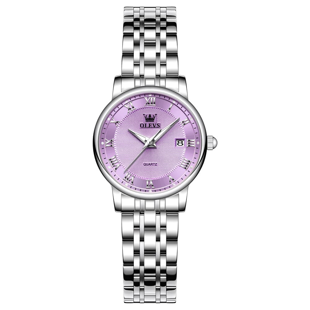 OLEVS Women Sunray Pastel Watch Petite Silver Stainless Steel Date Quartz 5611 - Silver Pink Dial Watch | Olevs Watch Store