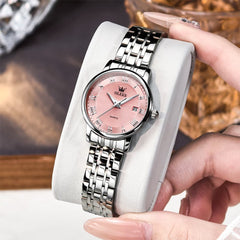 OLEVS Women Sunray Pastel Watch Petite Silver Stainless Steel Date Quartz 5611 - Silver Pink Dial Watch | Olevs Watch Store