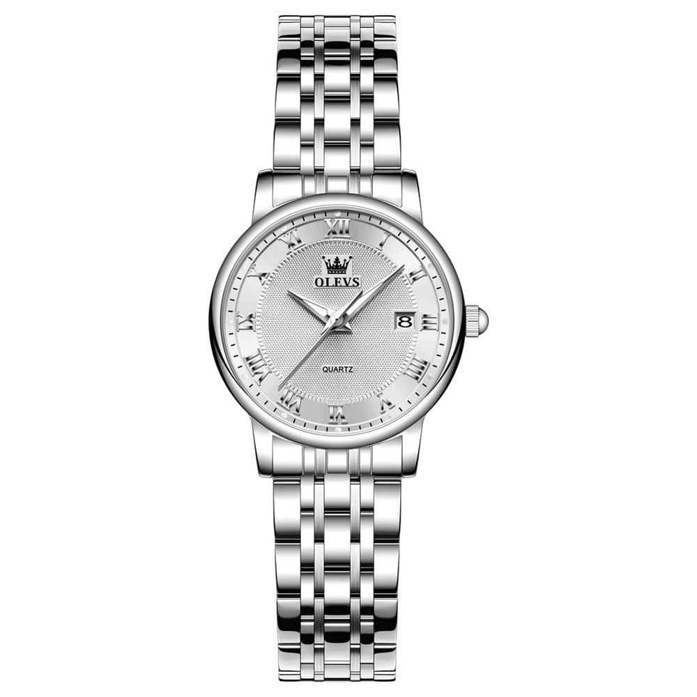OLEVS Women Sunray Pastel Watch Petite Silver Stainless Steel Date Quartz 5611 - Silver Pink Dial Watch | Olevs Watch Store