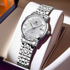 OLEVS Women Sunray Pastel Watch Petite Silver Stainless Steel Date Quartz 5611 - Silver White Dial Watch | Olevs Watch Store