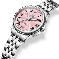 OLEVS Women Tiffany Blue Watch Roman Numeral Silver Stainless Steel Date Quartz 5600 - Silver Pink Dial | Olevs Watch Store