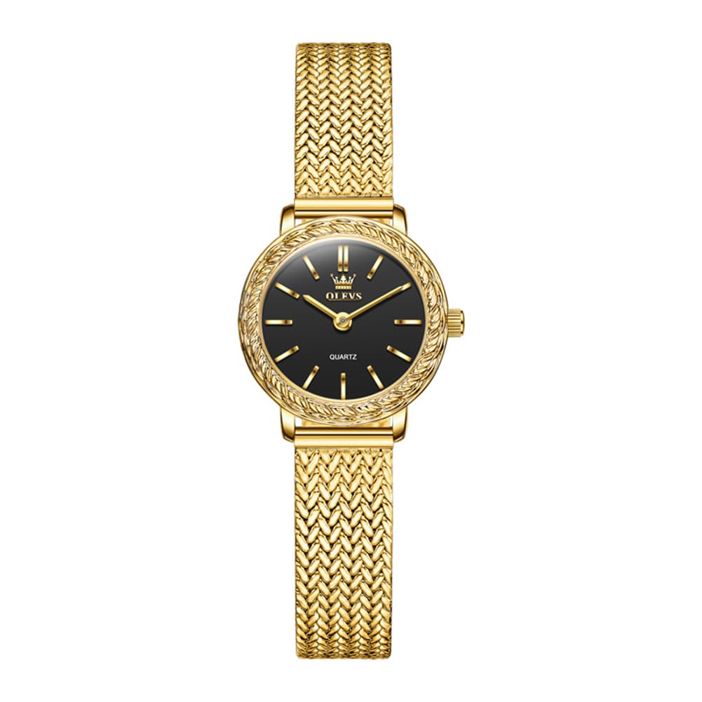 OLEVS Women Vintage Dress Watch Carved Bezel Woven Stainless Steel Quartz 5643 - Silver White Dial Watch | Olevs Watch Store