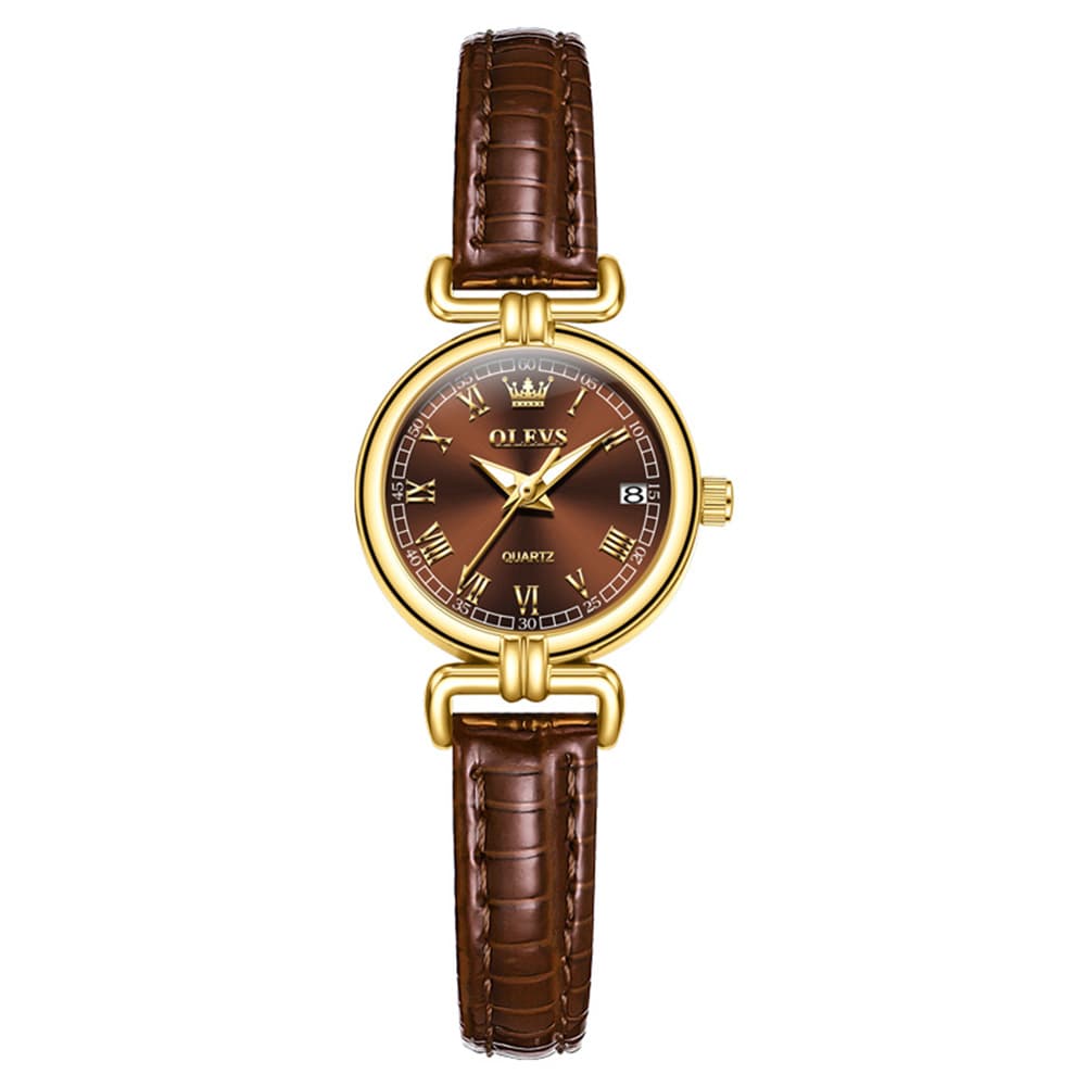 OLEVS Women Vintage Dress Watch Petite 24mm Leather Strap Date Quartz 5645 - Silver White Dial Watch | Olevs Watch Store
